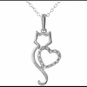Cute Silver Heart Cat Crystal Fashion Necklace